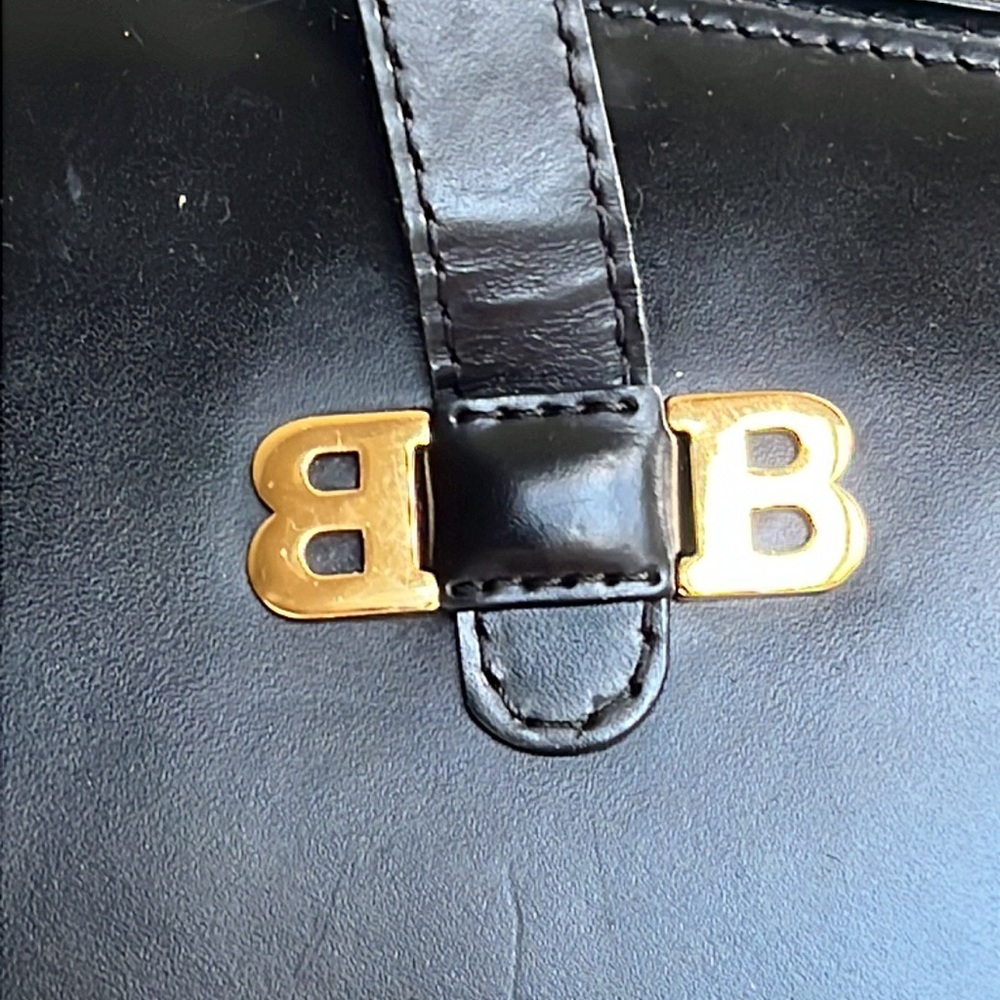 Bally vintage, black leather bag with gold BB logo - Picture 10 of 17